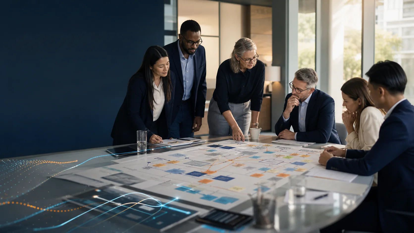 Enterprise leaders mapping business needs, decisions, and data flows together